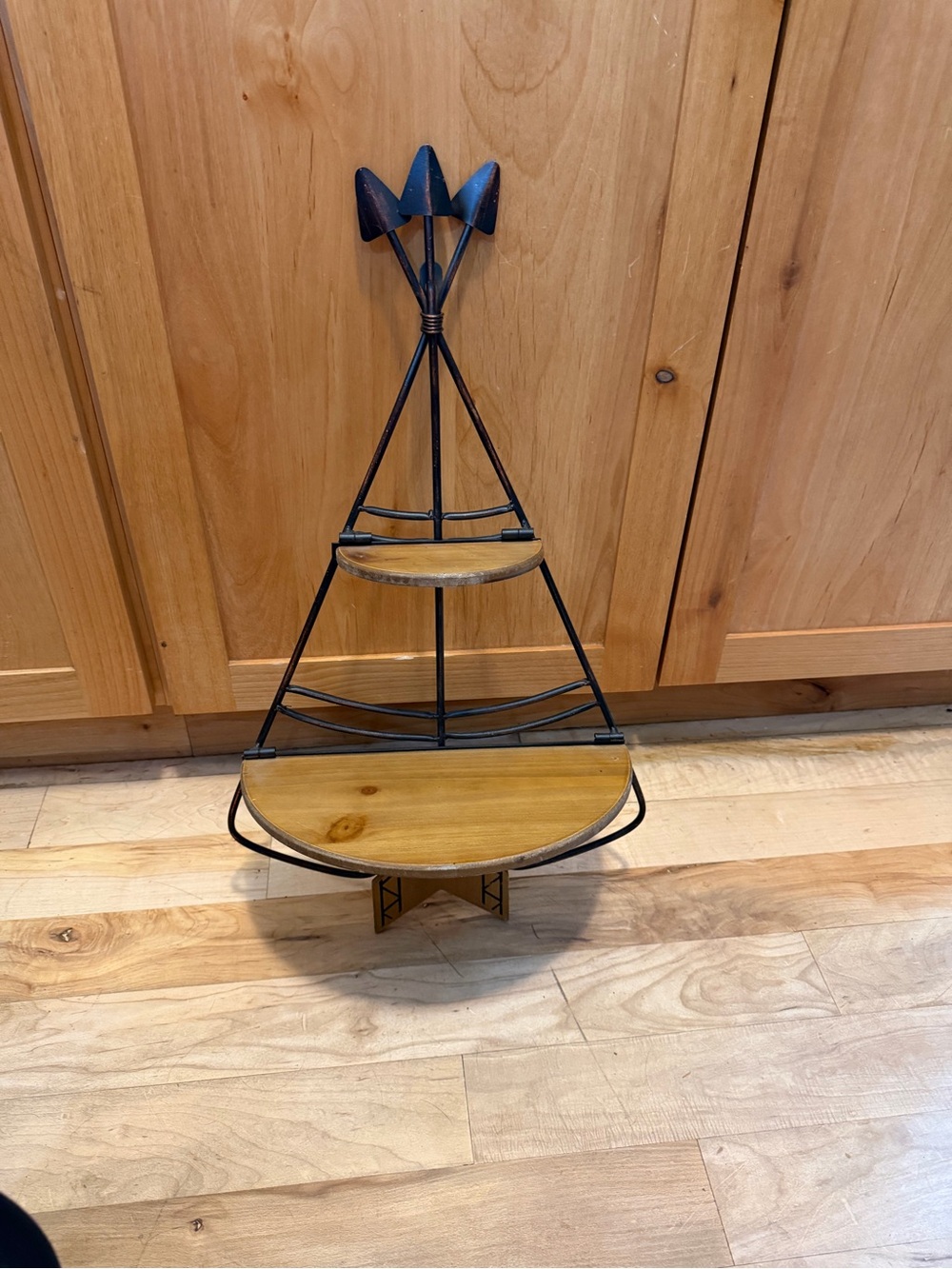 Teepee Wood and Black Metal Tiered Wall Shelf